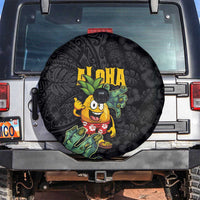 Hawaiian Halloween Spare Tire Cover Aloha Pinapple with Mysterious Hands and Polynesian Tribal Tattoo LT03 Black - Polynesian Pride