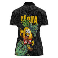 Hawaiian Halloween Women Polo Shirt Aloha Pinapple with Mysterious Hands and Polynesian Tribal Tattoo