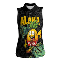 Hawaiian Halloween Women Sleeveless Polo Shirt Aloha Pinapple with Mysterious Hands and Polynesian Tribal Tattoo LT03 Female Black - Polynesian Pride