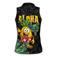 Hawaiian Halloween Women Sleeveless Polo Shirt Aloha Pinapple with Mysterious Hands and Polynesian Tribal Tattoo LT03 - Polynesian Pride