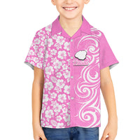 Hawaii Kauai Island Family Matching Short Sleeve Bodycon Dress and Hawaiian Shirt Hibiscus Pattern Seamless Tribal Simple Pink LT03 Son's Shirt Pink - Polynesian Pride