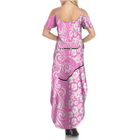 Hawaii Kauai Island Family Matching Summer Maxi Dress and Hawaiian Shirt Hibiscus Pattern Seamless Tribal Simple Pink LT03 - Polynesian Pride