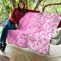 Custom Hawaii Kauai Island Quilt Hibiscus Pattern Seamless Tribal Simple Pink LT03 - Polynesian Pride