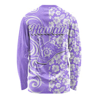 Hawaii Kauai Island Long Sleeve Shirt Hibiscus Pattern Seamless Tribal Simple Purple LT03 - Polynesian Pride