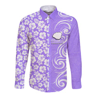 Custom Hawaii Kauai Island Long Sleeve Button Shirt Hibiscus Pattern Seamless Tribal Simple Purple LT03 Unisex Purple - Polynesian Pride