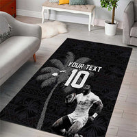 Custom Fiji Rugby Pacific Champions 2024 Area Rug Anniversary 7 Titles - Fijians Rugby and Tapa Hibiscus Black Art LT03 - Polynesian Pride