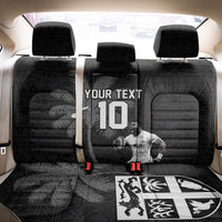 Custom Fiji Rugby Pacific Champions 2024 Back Car Seat Cover Anniversary 7 Titles - Fijians Rugby and Tapa Hibiscus Black Art LT03 - Polynesian Pride