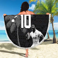 Custom Fiji Rugby Pacific Champions 2024 Beach Blanket Anniversary 7 Titles - Fijians Rugby and Tapa Hibiscus Black Art LT03 - Polynesian Pride