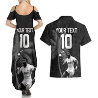 Custom Fiji Rugby Pacific Champions 2024 Couples Matching Summer Maxi Dress and Hawaiian Shirt Anniversary 7 Titles - Fijians Rugby and Tapa Hibiscus Black Art LT03 - Polynesian Pride