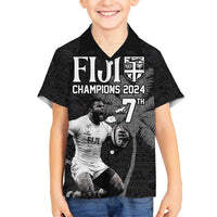 Custom Fiji Rugby Pacific Champions 2024 Hawaiian Shirt Anniversary 7 Titles - Fijians Rugby and Tapa Hibiscus Black Art LT03 - Polynesian Pride