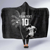 Custom Fiji Rugby Pacific Champions 2024 Hooded Blanket Anniversary 7 Titles - Fijians Rugby and Tapa Hibiscus Black Art LT03 One Size Black - Polynesian Pride