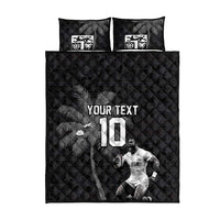 Custom Fiji Rugby Pacific Champions 2024 Quilt Bed Set Anniversary 7 Titles - Fijians Rugby and Tapa Hibiscus Black Art LT03 - Polynesian Pride