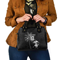 Custom Fiji Rugby Pacific Champions 2024 Shoulder Handbag Anniversary 7 Titles - Fijians Rugby and Tapa Hibiscus Black Art LT03 - Polynesian Pride