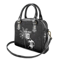Custom Fiji Rugby Pacific Champions 2024 Shoulder Handbag Anniversary 7 Titles - Fijians Rugby and Tapa Hibiscus Black Art LT03 - Polynesian Pride