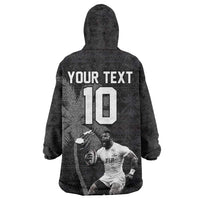 Custom Fiji Rugby Pacific Champions 2024 Wearable Blanket Hoodie Anniversary 7 Titles - Fijians Rugby and Tapa Hibiscus Black Art LT03 - Polynesian Pride