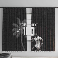 Custom Fiji Rugby Pacific Champions 2024 Window Curtain Anniversary 7 Titles - Fijians Rugby and Tapa Hibiscus Black Art LT03 With Hooks Black - Polynesian Pride