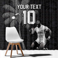 Custom Fiji Rugby Pacific Champions 2024 Window Curtain Anniversary 7 Titles - Fijians Rugby and Tapa Hibiscus Black Art LT03 - Polynesian Pride
