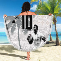 Custom Fiji Rugby Pacific Champions 2024 Beach Blanket Anniversary 7 Titles - Fijians Rugby and Tapa Hibiscus White Art LT03 - Polynesian Pride