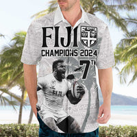 Custom Fiji Rugby Pacific Champions 2024 Hawaiian Shirt Anniversary 7 Titles - Fijians Rugby and Tapa Hibiscus White Art LT03 - Polynesian Pride