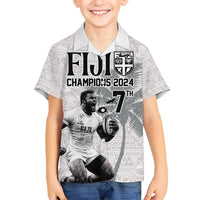 Custom Fiji Rugby Pacific Champions 2024 Kid Hawaiian Shirt Anniversary 7 Titles - Fijians Rugby and Tapa Hibiscus White Art LT03 Kid White - Polynesian Pride
