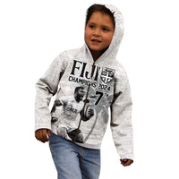 Custom Fiji Rugby Pacific Champions 2024 Kid Hoodie Anniversary 7 Titles - Fijians Rugby and Tapa Hibiscus White Art LT03 - Polynesian Pride