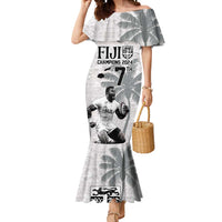Custom Fiji Rugby Pacific Champions 2024 Mermaid Dress Anniversary 7 Titles - Fijians Rugby and Tapa Hibiscus White Art LT03 Women White - Polynesian Pride