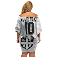 Custom Fiji Rugby Pacific Champions 2024 Off Shoulder Short Dress Anniversary 7 Titles - Fijians Rugby and Tapa Hibiscus White Art LT03 - Polynesian Pride