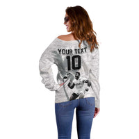 Custom Fiji Rugby Pacific Champions 2024 Off Shoulder Sweater Anniversary 7 Titles - Fijians Rugby and Tapa Hibiscus White Art LT03 - Polynesian Pride