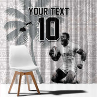 Custom Fiji Rugby Pacific Champions 2024 Window Curtain Anniversary 7 Titles - Fijians Rugby and Tapa Hibiscus White Art LT03 - Polynesian Pride
