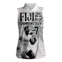 Custom Fiji Rugby Pacific Champions 2024 Women Sleeveless Polo Shirt Anniversary 7 Titles - Fijians Rugby and Tapa Hibiscus White Art LT03 Female White - Polynesian Pride