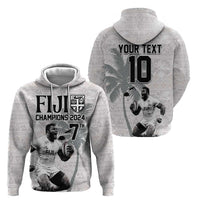 Custom Fiji Rugby Pacific Champions 2024 Zip Hoodie Anniversary 7 Titles - Fijians Rugby and Tapa Hibiscus White Art LT03 - Polynesian Pride