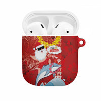 Hawaiian Mele Kalikimaka AirPods Case Funny Santa Riding Lei Dolphin with Kakau Tattoos LT03 Red - Polynesian Pride