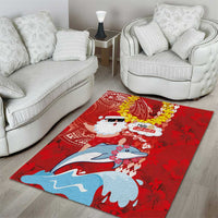 Hawaiian Mele Kalikimaka Area Rug Funny Santa Riding Lei Dolphin with Kakau Tattoos LT03 - Polynesian Pride