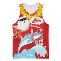 Hawaiian Mele Kalikimaka Basketball Jersey Funny Santa Riding Lei Dolphin with Kakau Tattoos LT03 Unisex Red - Polynesian Pride
