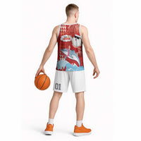 Hawaiian Mele Kalikimaka Basketball Jersey Funny Santa Riding Lei Dolphin with Kakau Tattoos LT03 - Polynesian Pride