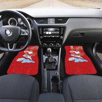 Hawaiian Mele Kalikimaka Car Mats Funny Santa Riding Lei Dolphin with Kakau Tattoos LT03 Set 2pcs - Front Red - Polynesian Pride