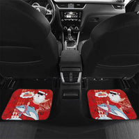 Hawaiian Mele Kalikimaka Car Mats Funny Santa Riding Lei Dolphin with Kakau Tattoos LT03 Set 2pcs - Back Red - Polynesian Pride