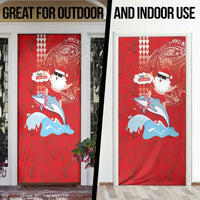 Hawaiian Mele Kalikimaka Door Cover Funny Santa Riding Lei Dolphin with Kakau Tattoos LT03 - Polynesian Pride