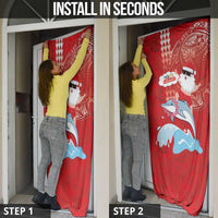 Hawaiian Mele Kalikimaka Door Cover Funny Santa Riding Lei Dolphin with Kakau Tattoos LT03 - Polynesian Pride