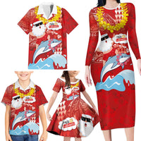 Hawaiian Mele Kalikimaka Family Matching Long Sleeve Bodycon Dress and Hawaiian Shirt Funny Santa Riding Lei Dolphin with Kakau Tattoos LT03 - Polynesian Pride
