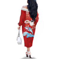 Hawaiian Mele Kalikimaka Family Matching Off The Shoulder Long Sleeve Dress and Hawaiian Shirt Funny Santa Riding Lei Dolphin with Kakau Tattoos LT03 - Polynesian Pride