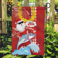 Hawaiian Mele Kalikimaka Garden Flag Funny Santa Riding Lei Dolphin with Kakau Tattoos LT03 Garden Flag Red - Polynesian Pride