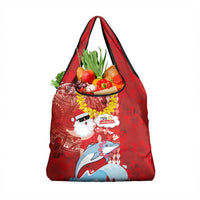 Hawaiian Mele Kalikimaka Grocery Bag Funny Santa Riding Lei Dolphin with Kakau Tattoos LT03 1-pack One Size Red - Polynesian Pride