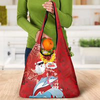 Hawaiian Mele Kalikimaka Grocery Bag Funny Santa Riding Lei Dolphin with Kakau Tattoos LT03 - Polynesian Pride