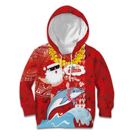 Hawaiian Mele Kalikimaka Kid Hoodie Funny Santa Riding Lei Dolphin with Kakau Tattoos LT03 Hoodie Red - Polynesian Pride