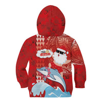 Hawaiian Mele Kalikimaka Kid Hoodie Funny Santa Riding Lei Dolphin with Kakau Tattoos LT03 - Polynesian Pride
