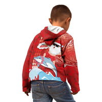 Hawaiian Mele Kalikimaka Kid Hoodie Funny Santa Riding Lei Dolphin with Kakau Tattoos LT03 - Polynesian Pride