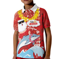 Hawaiian Mele Kalikimaka Kid Polo Shirt Funny Santa Riding Lei Dolphin with Kakau Tattoos LT03 Kid Red - Polynesian Pride