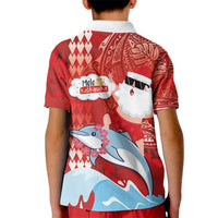 Hawaiian Mele Kalikimaka Kid Polo Shirt Funny Santa Riding Lei Dolphin with Kakau Tattoos LT03 - Polynesian Pride