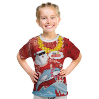 Hawaiian Mele Kalikimaka Kid T Shirt Funny Santa Riding Lei Dolphin with Kakau Tattoos LT03 Red - Polynesian Pride